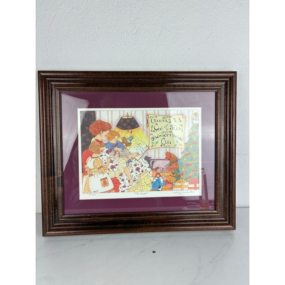 Amy Webster Multicolor The Gift Framed Print - 4/1000 Signed Religious Christmas